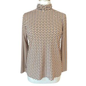 J McLaughlin Nora Geometric Print Performance Cloth Top Sz M Earth Tones Travel